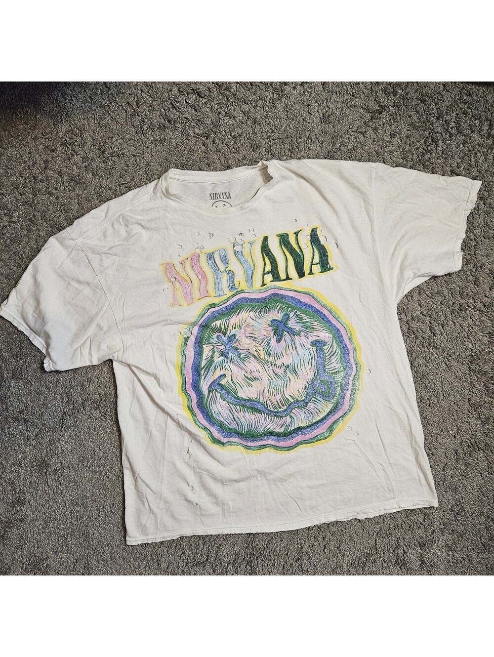 Nirvana Nevermind White Graphic T-Shirt Size S/M Music Rock & Pop Band Tee